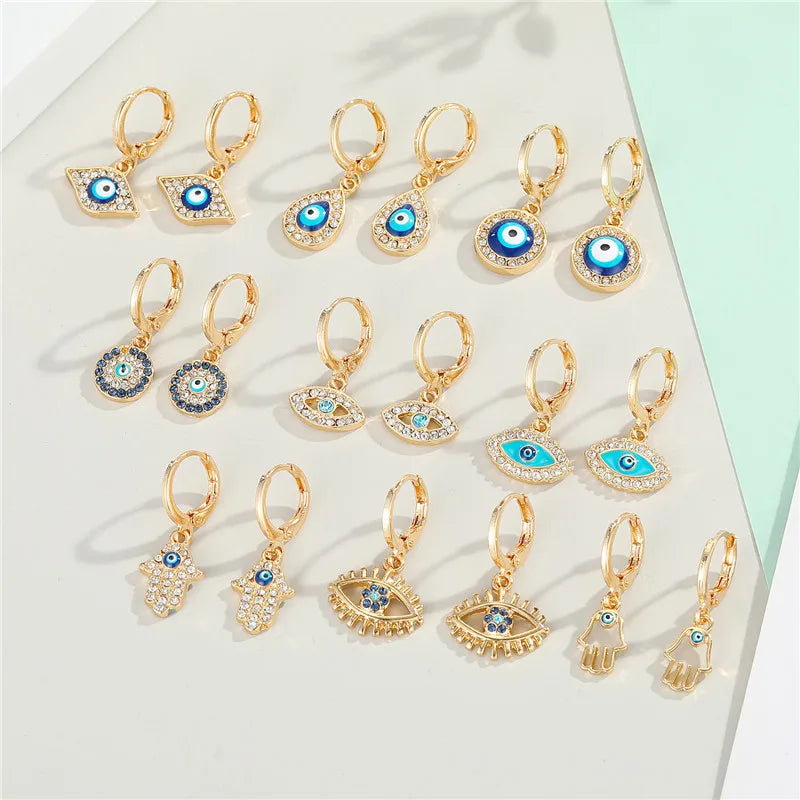 Rhinestone Fatima Hand & Evil Eye Earrings