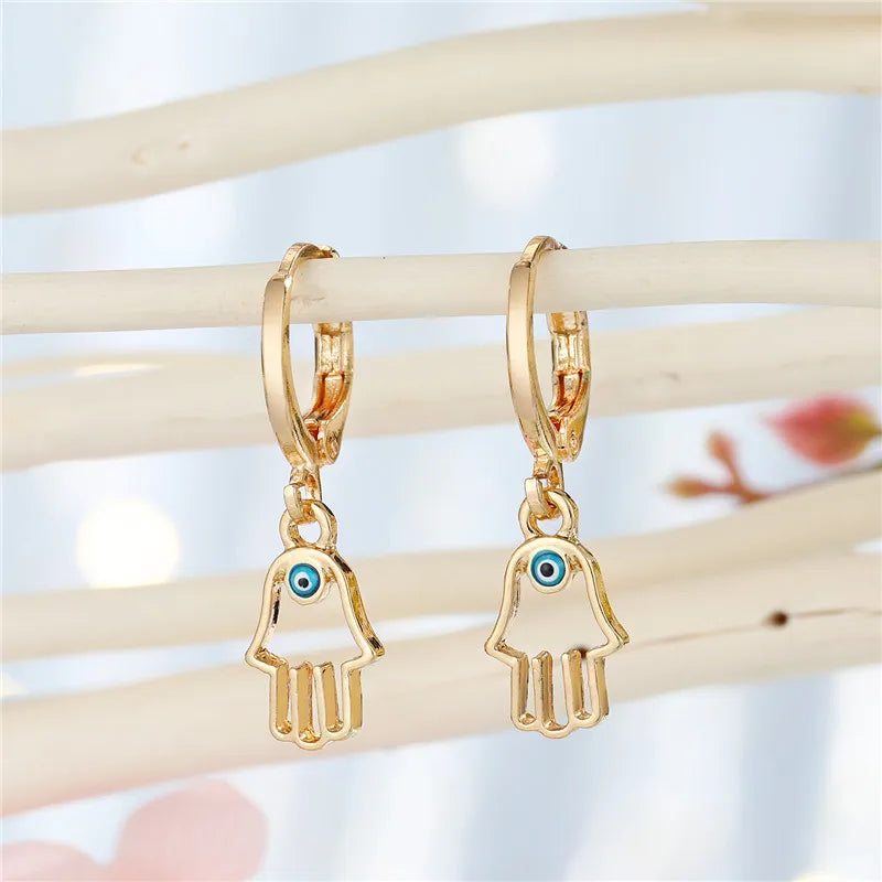 Rhinestone Fatima Hand & Evil Eye Earrings