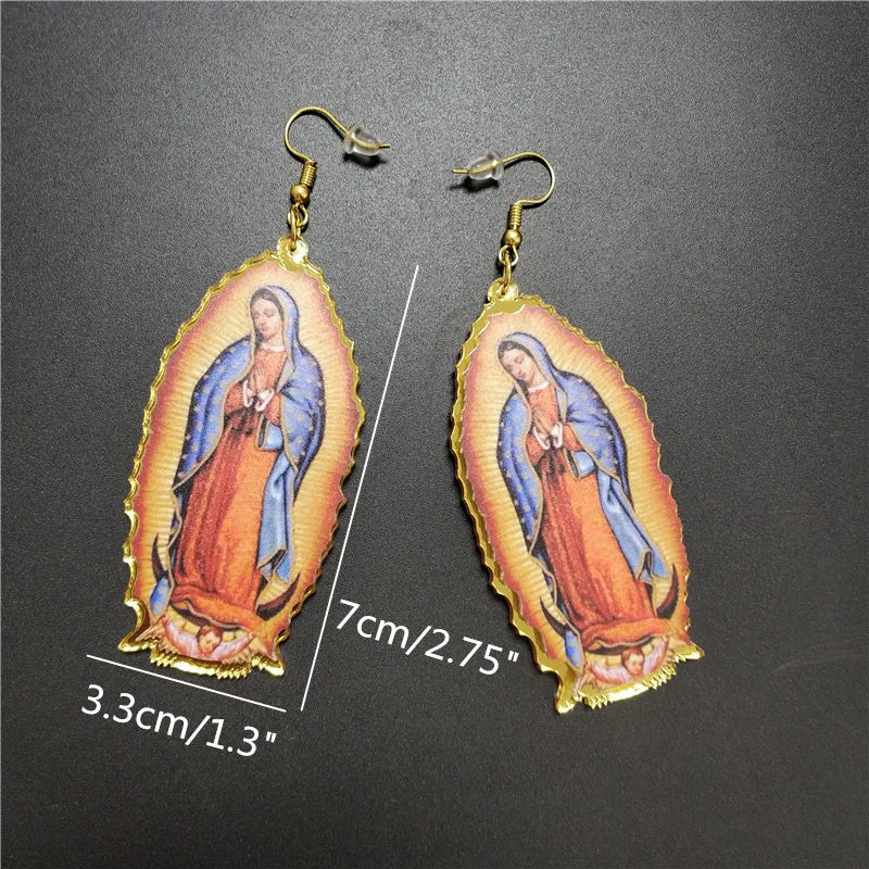 Classic Virgin Mary Drop Dangle Earrings for Women Acrylic Vintage Jewelry Fashion Accessories