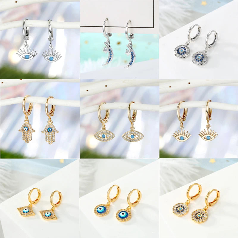 Evil eye Small Rhinestone Evil Eye Hoop Earrings For Women Trendy Moon Turkish Earings