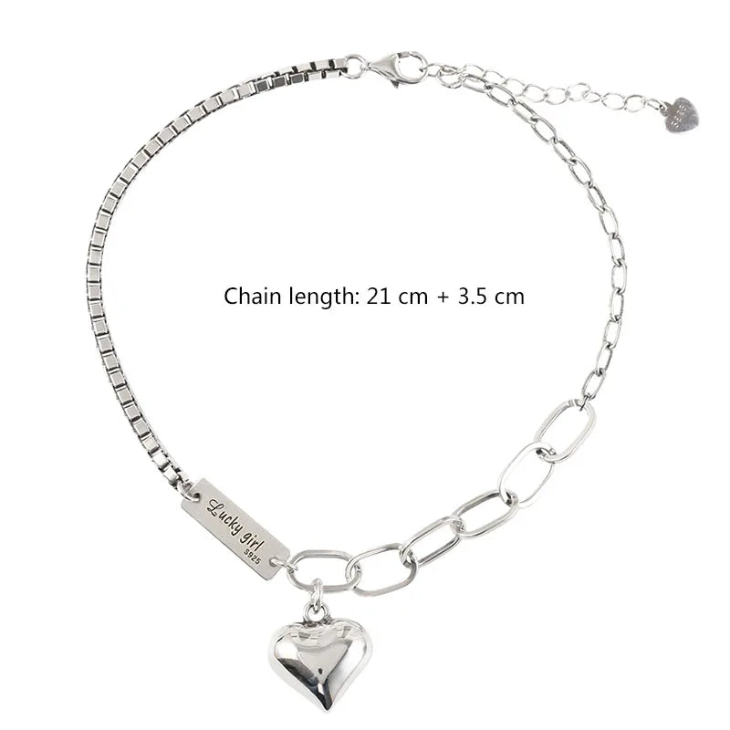 Anklet Bracelet for Women Vintage Silver LOVE Heart Pendant