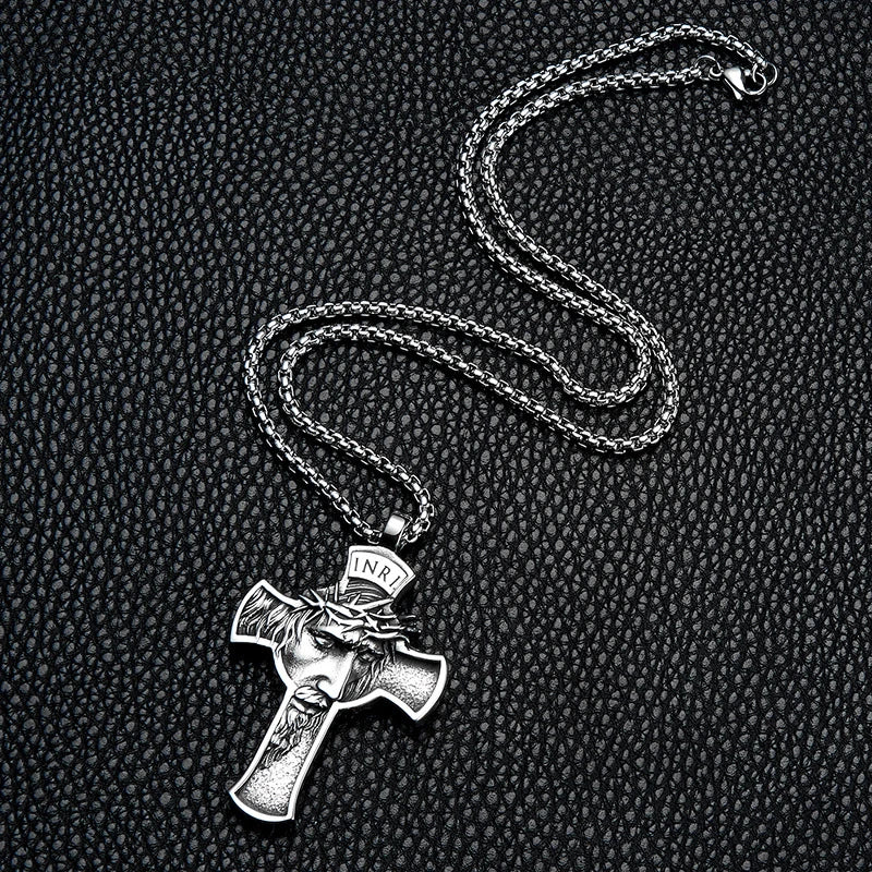 Jesus Cross Face Men's Necklace Pendant 316L Stainless Steel Men's and Women's