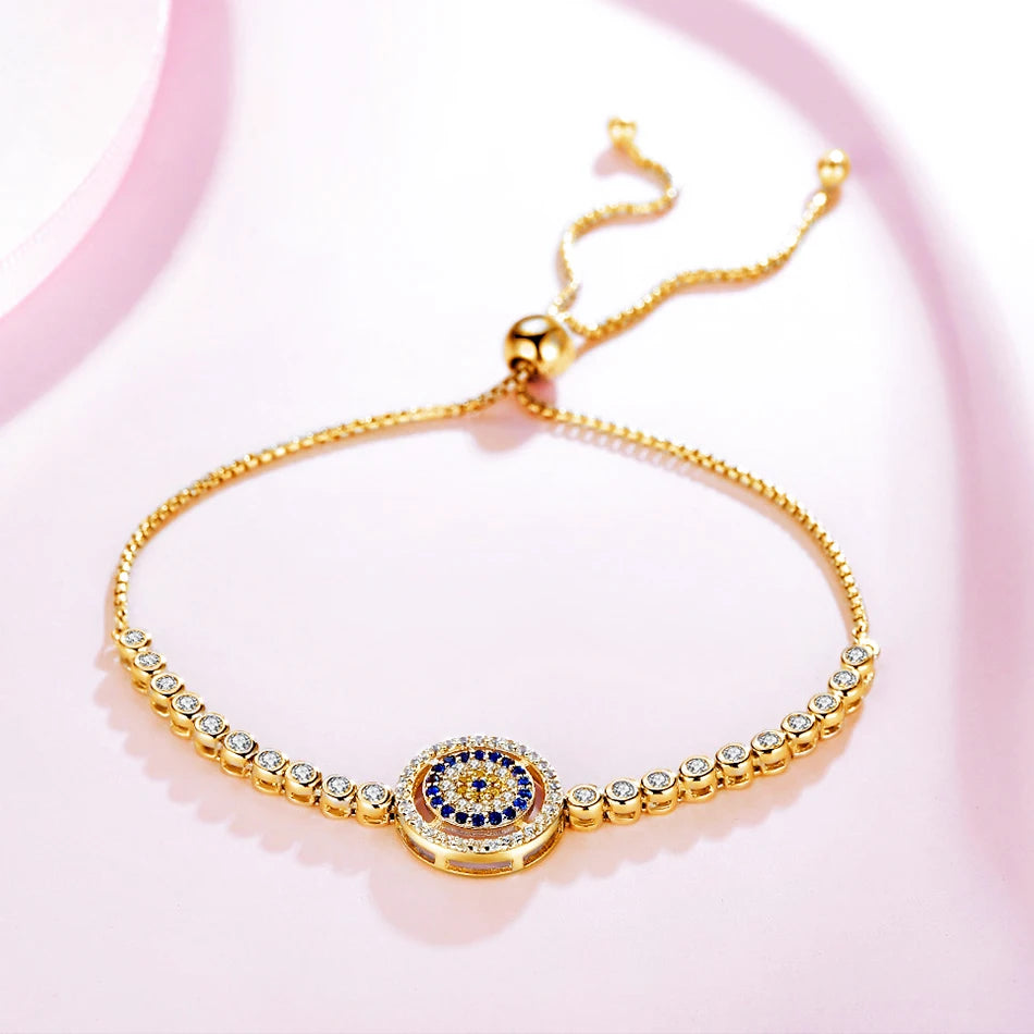 925 Sterling Silver Evil Eye Bracelet Blue Zircon Tennis Bracelet Rose Gold, Silver ,Gold