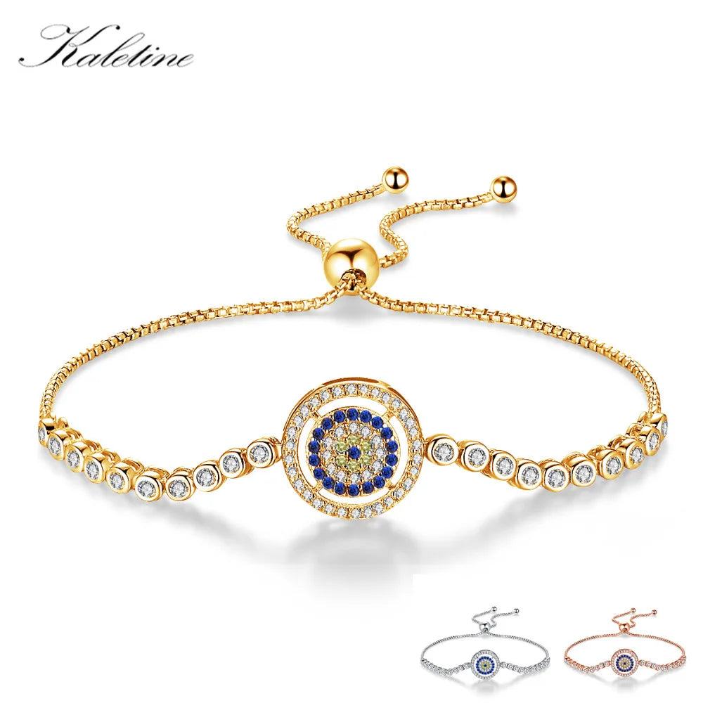 925 Sterling Silver Evil Eye Bracelet Blue Zircon Tennis Bracelet Rose Gold, Silver ,Gold