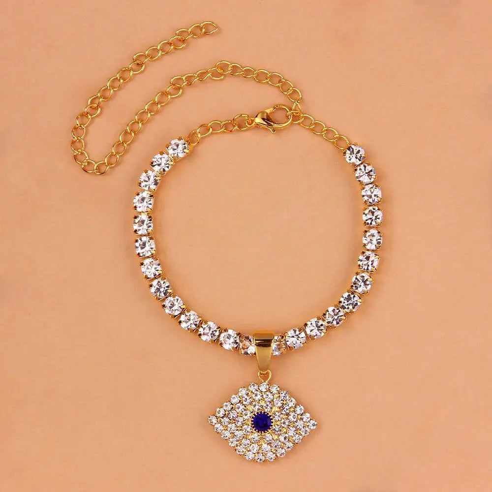 Evil Eye Pendant Ladies Anklet Full Rhinestone Crystal Eyes Ankle Jewelry