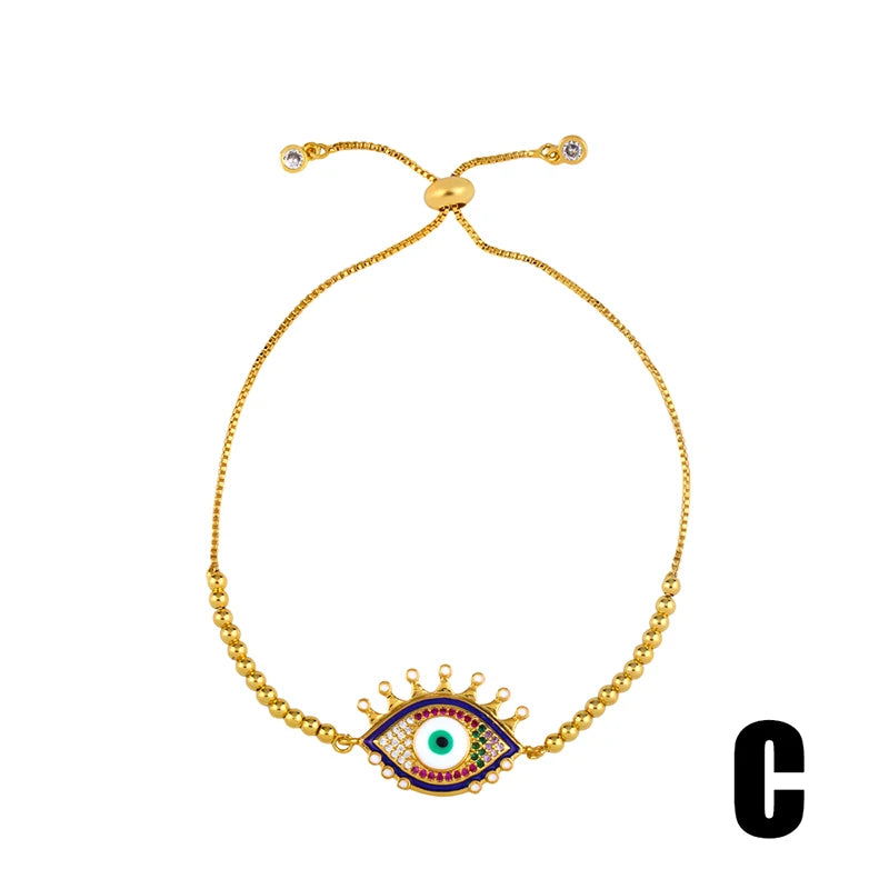 Turkish Evil Eye Bracelet for Woman CZ Rainbow Stone Tennis Bracelet Gold Plated Jewelry Gifts