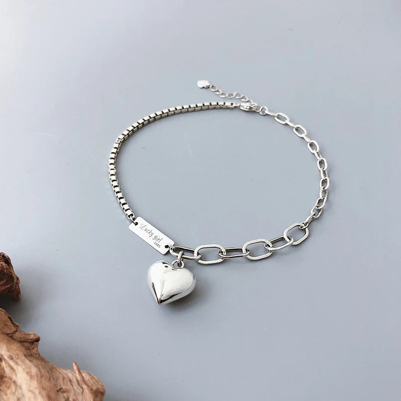 Anklet Bracelet for Women Vintage Silver LOVE Heart Pendant