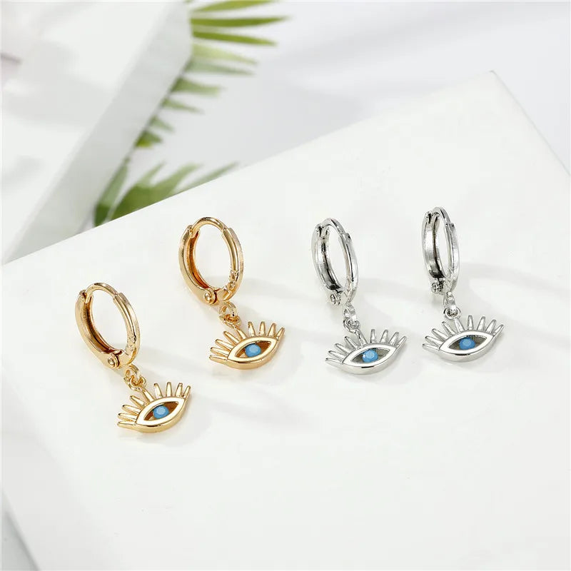 Evil eye Small Rhinestone Evil Eye Hoop Earrings For Women Trendy Moon Turkish Earings