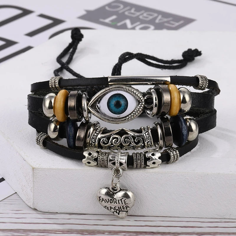 Men's Evil Eye Bracelets For Men's Charms Leather Bracelet Beaded Bracelets Braided Bracelet Men Fashion Accessories Jewelry 15 Different Styles to chose from