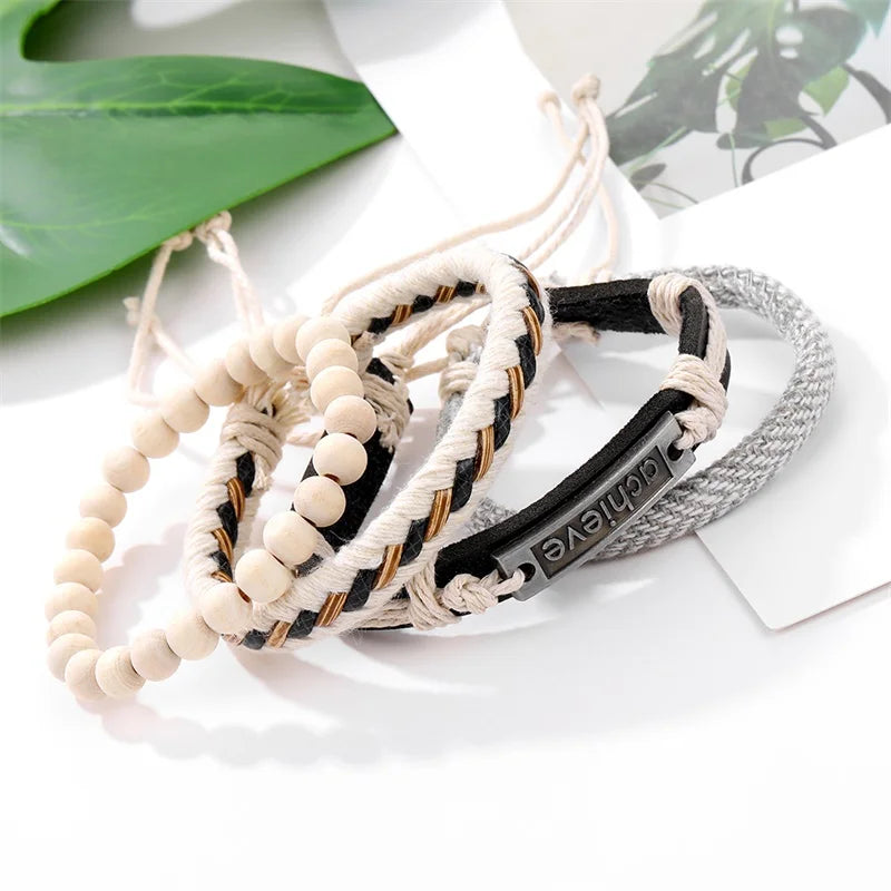 Fashion Beads Leather Wrap Bracelet Set