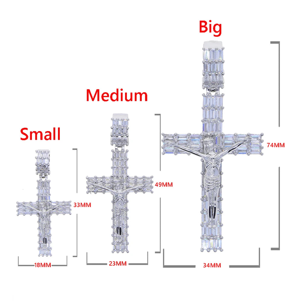 Iced Out Jesus Cross Pendant Necklace For Men Women With Rope Chain Bling Zircon