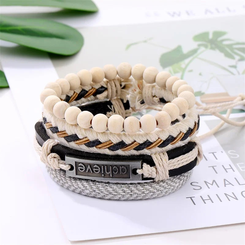 Fashion Beads Leather Wrap Bracelet Set