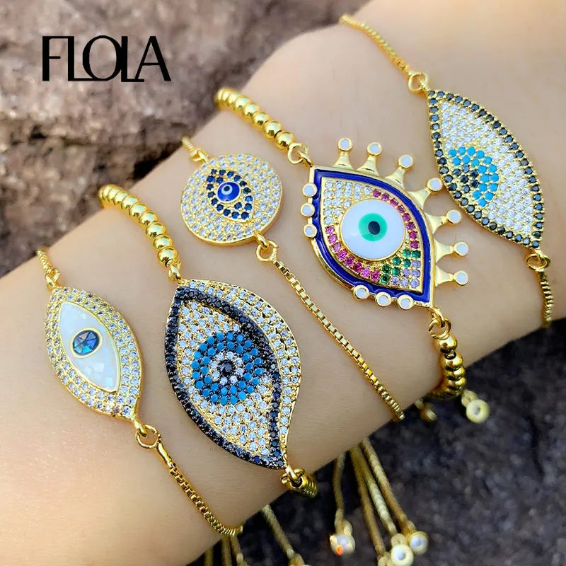 Turkish Evil Eye Bracelet for Woman CZ Rainbow Stone Tennis Bracelet Gold Plated Jewelry Gifts