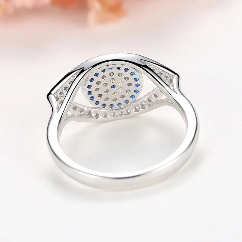 Blue Evil Eye Ring 925 Silver Sterling Rings For Women Lucky Big Turkish Eyes Charm CZ Stone