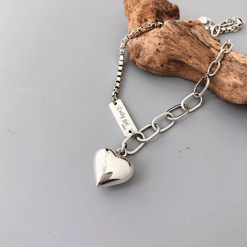 Anklet Bracelet for Women Vintage Silver LOVE Heart Pendant