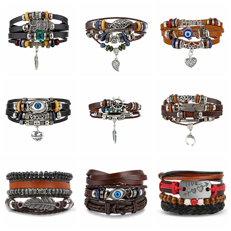 Men's Evil Eye Bracelets For Men's Charms Leather Bracelet Beaded Bracelets Braided Bracelet Men Fashion Accessories Jewelry 15 Different Styles to chose from