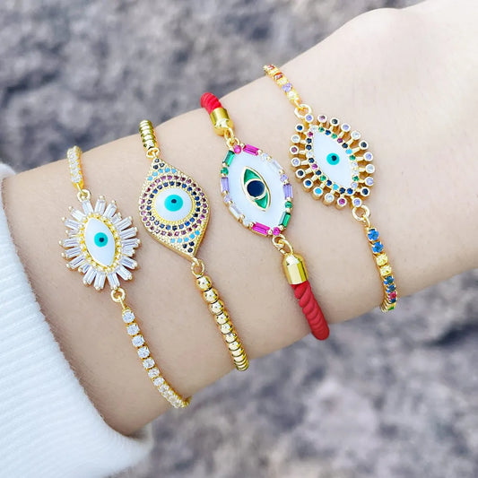 Chain Evil Eye Bracelets Copper CZ Clear Stones Rope Multicolor Tennis Bracelet Fashion Jewelry