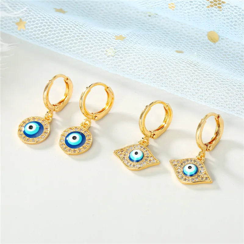 Evil eye Small Rhinestone Evil Eye Hoop Earrings For Women Trendy Moon Turkish Earings