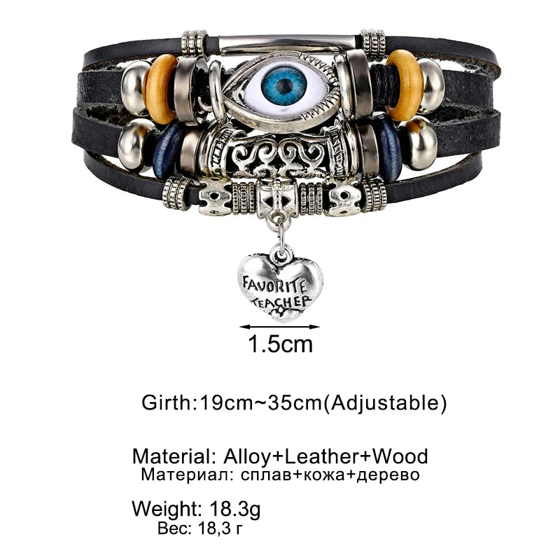 Men's Evil Eye Bracelets For Men's Charms Leather Bracelet Beaded Bracelets Braided Bracelet Men Fashion Accessories Jewelry 15 Different Styles to chose from