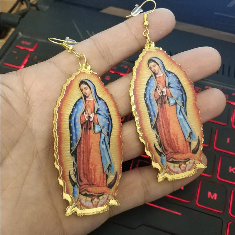 Classic Virgin Mary Drop Dangle Earrings for Women Acrylic Vintage Jewelry Fashion Accessories