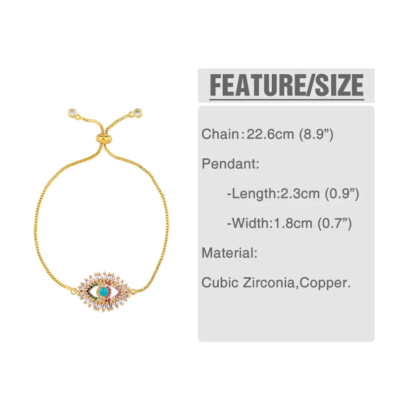 Evil Eye Chain Bracelet Colorful Cubic Zircon Gold Tennis Bracelet Set for Women Rainbow Jewelry