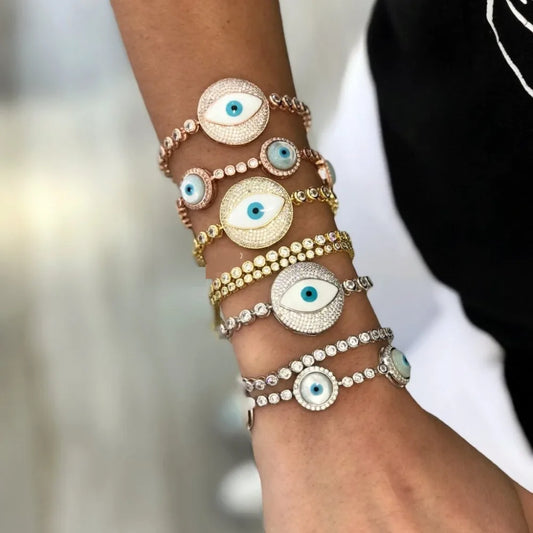 Multicolour stones turkish style evil eye tennis bracelets