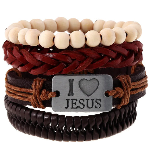 Wood Bead Chain Religious Bracelets Sets