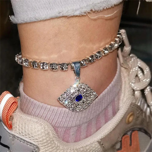 Evil Eye Pendant Ladies Anklet Full Rhinestone Crystal Eyes Ankle Jewelry