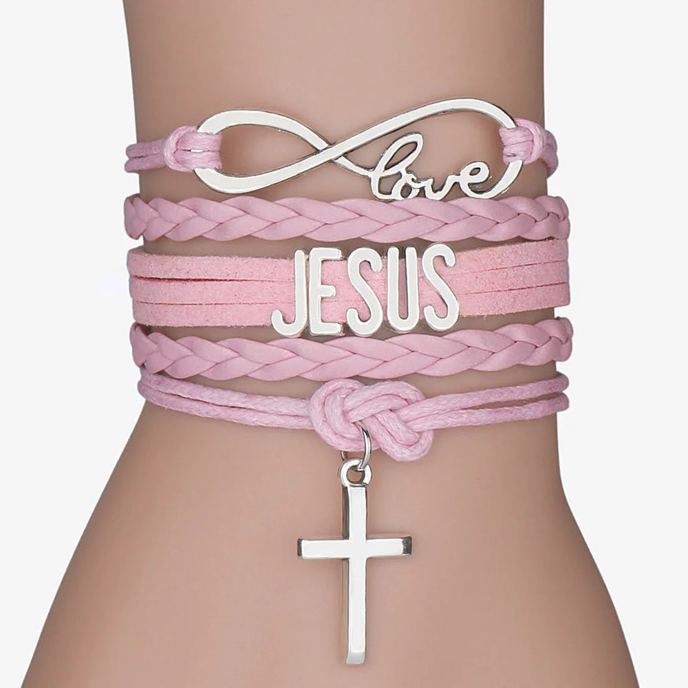 Multilayer Jesus Loves Letter Leather Bracelet Multilayer Wrap Cross Christian Leather Bracelets