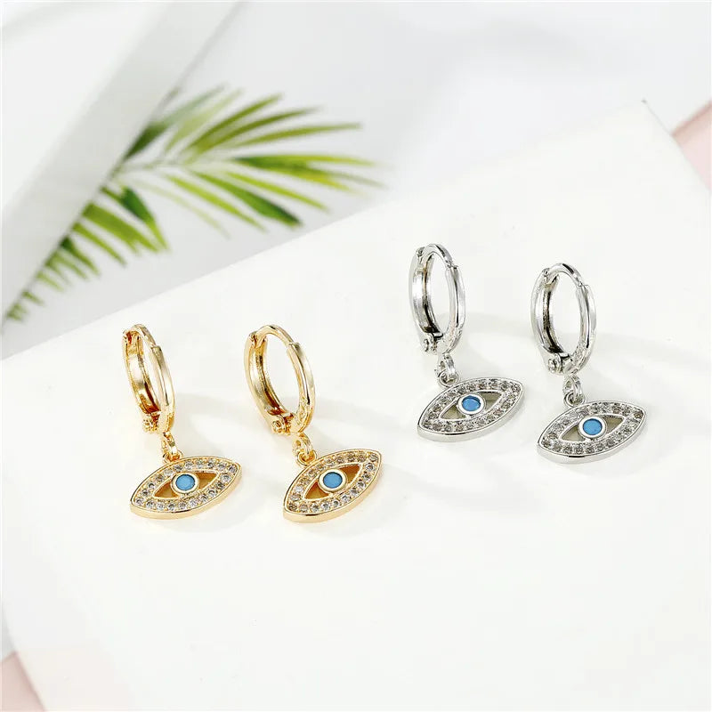 Evil eye Small Rhinestone Evil Eye Hoop Earrings For Women Trendy Moon Turkish Earings