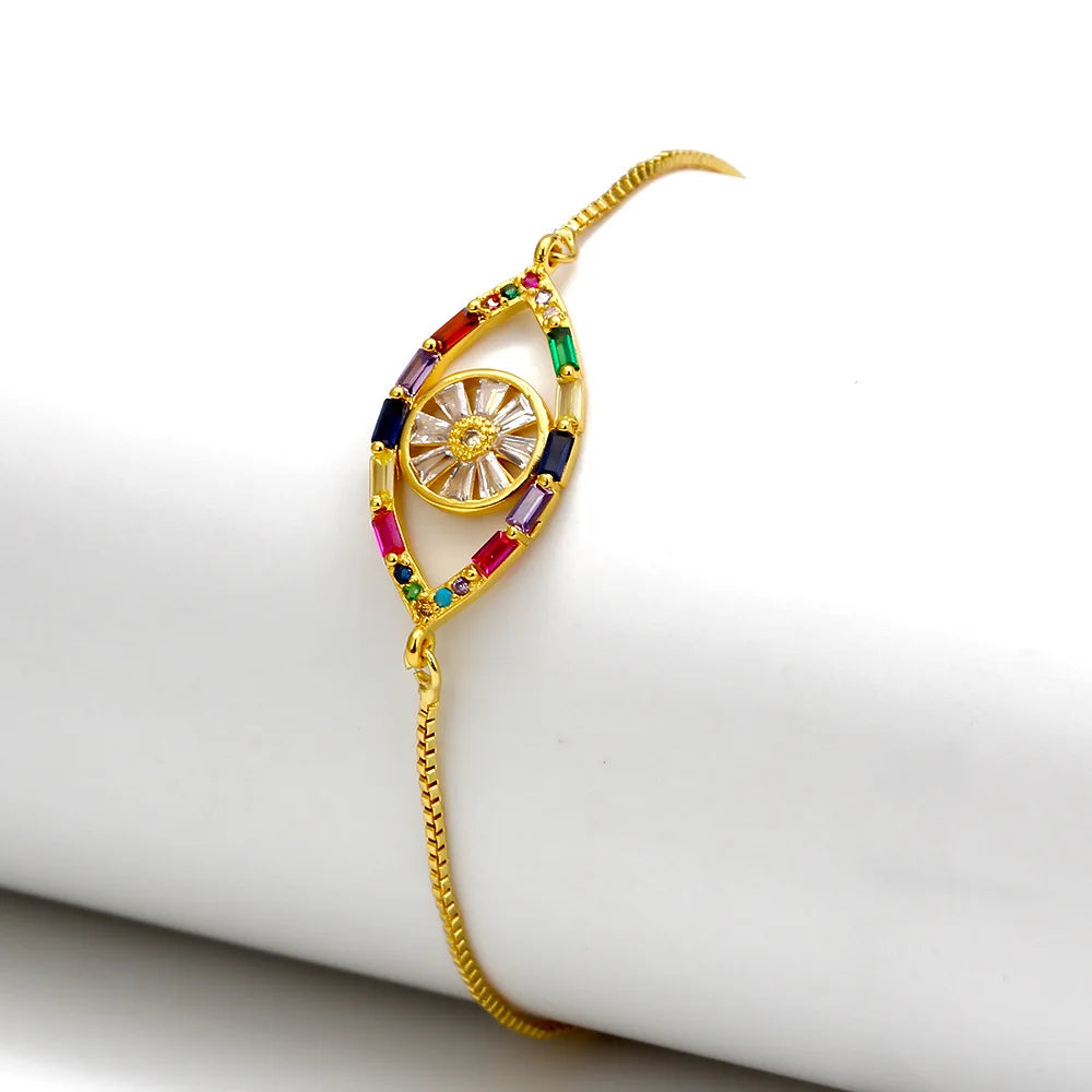 Colorful crystal evil eye bracelet for women kids girls sliding drawstring adjustable summer protection bracelet for best friend