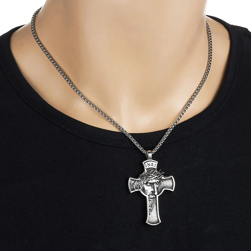 Jesus Cross Face Men's Necklace Pendant 316L Stainless Steel Men's and Women's