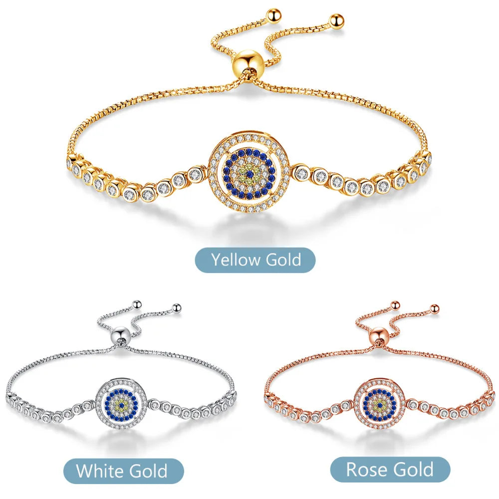 925 Sterling Silver Evil Eye Bracelet Blue Zircon Tennis Bracelet Rose Gold, Silver ,Gold