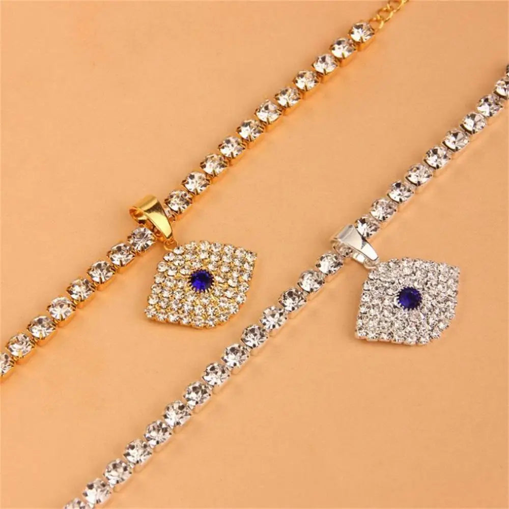 Evil Eye Pendant Ladies Anklet Full Rhinestone Crystal Eyes Ankle Jewelry