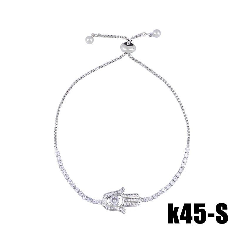 Silver Color Fatima Hand Hamsa Bracelets for Women Tennis Chain Crystal Evil Eye Bracelet Fashion Jewelry