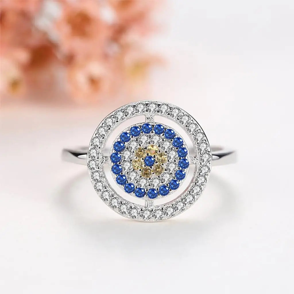 925 Sterling Silver Elegant CZ Crystal Evil Eye Ring