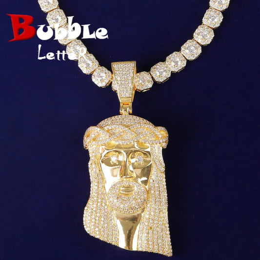 Big Religious Jesus Head Pendant Gold Color Bling AAAA