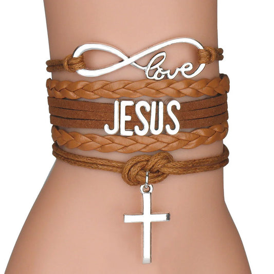 Multilayer Jesus Loves Letter Leather Bracelet Multilayer Wrap Cross Christian Leather Bracelets