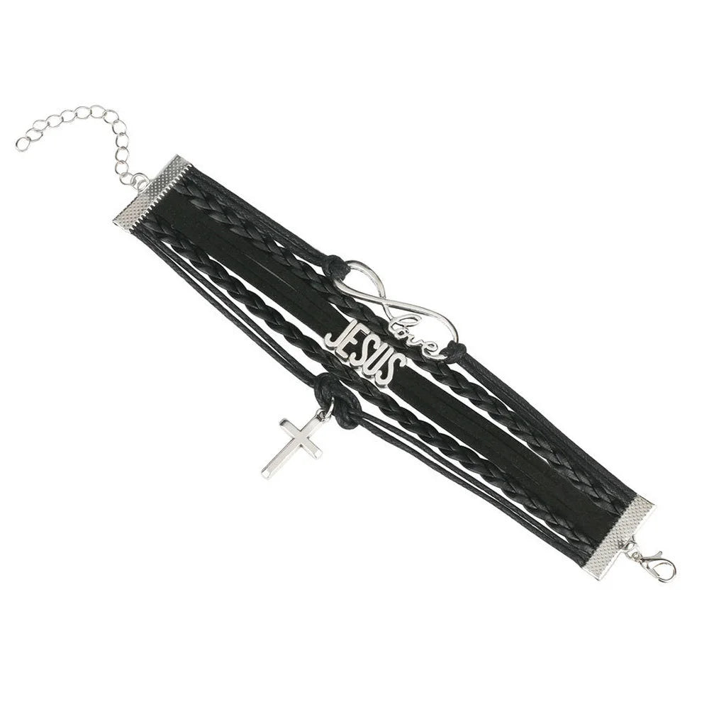 Multilayer Jesus Loves Letter Leather Bracelet Multilayer Wrap Cross Christian Leather Bracelets