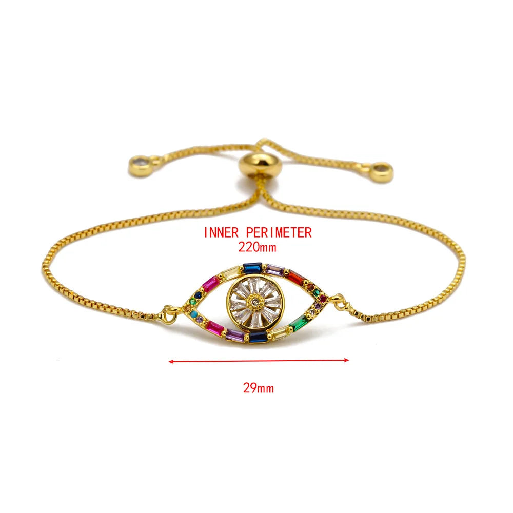 Colorful crystal evil eye bracelet for women kids girls sliding drawstring adjustable summer protection bracelet for best friend