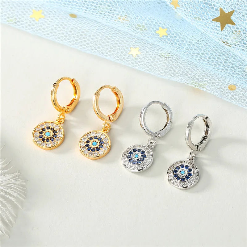 Evil eye Small Rhinestone Evil Eye Hoop Earrings For Women Trendy Moon Turkish Earings