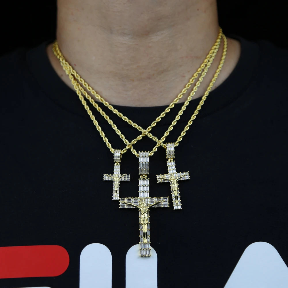 Iced Out Jesus Cross Pendant Necklace For Men Women With Rope Chain Bling Zircon