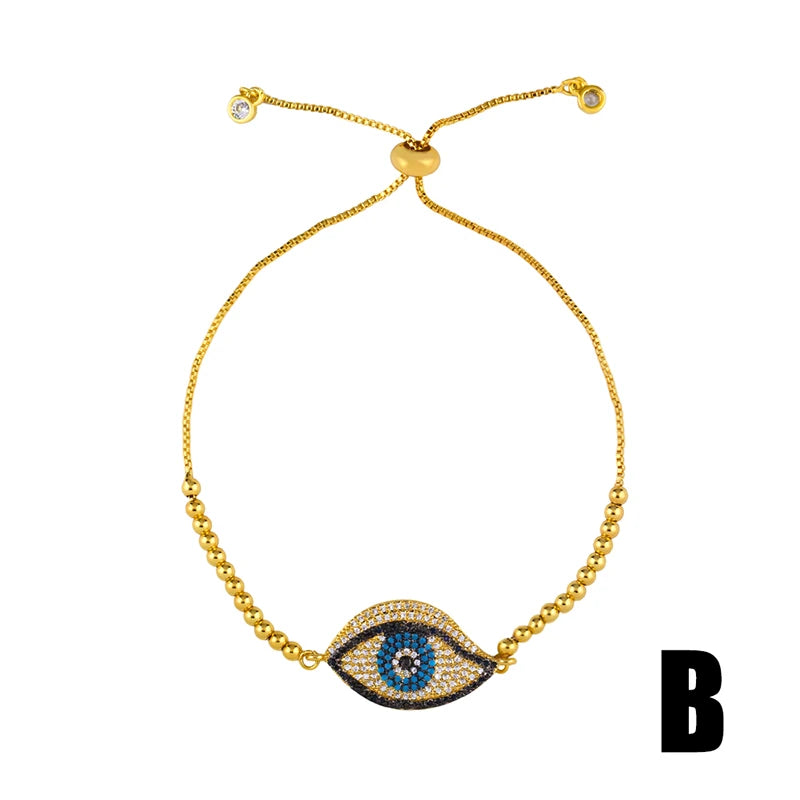 Turkish Evil Eye Bracelet for Woman CZ Rainbow Stone Tennis Bracelet Gold Plated Jewelry Gifts