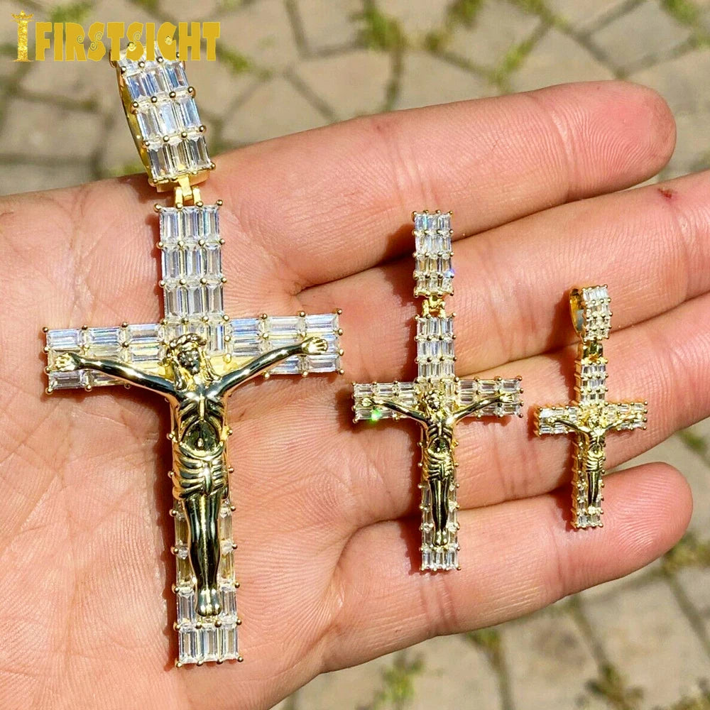 Iced Out Jesus Cross Pendant Necklace For Men Women With Rope Chain Bling Zircon