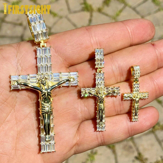 Iced Out Jesus Cross Pendant Necklace For Men Women With Rope Chain Bling Zircon