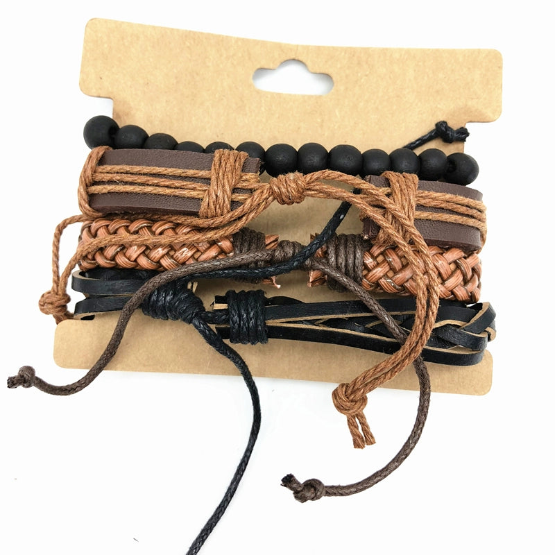 Leather Bracelet Women's Hand-Linked Men Retro Multi-Layer Leather Bracelet Bracelet