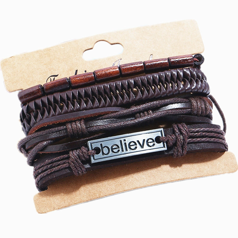 Leather Bracelet Women's Hand-Linked Men Retro Multi-Layer Leather Bracelet Bracelet