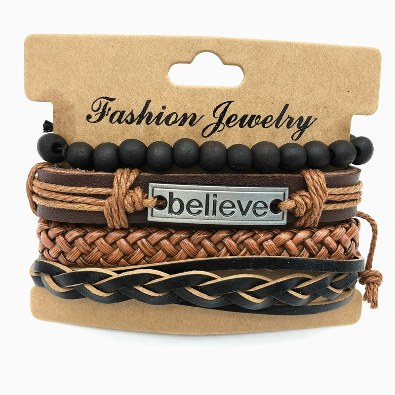 Leather Bracelet Women's Hand-Linked Men Retro Multi-Layer Leather Bracelet Bracelet