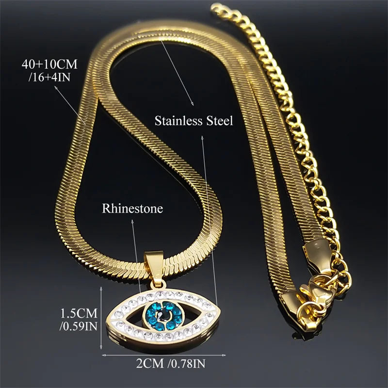 Vintage Crystal Evil Eye Choker Necklaces for Women Stainless Steel Gold Plated Necklaces Jewelry