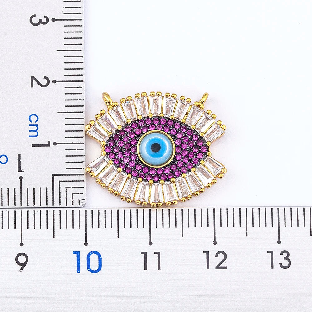 Zircon Bohemian Evil Eye Inlaid Rainbow Rhinestone Pendant Necklace Purple, Blue & Green Available